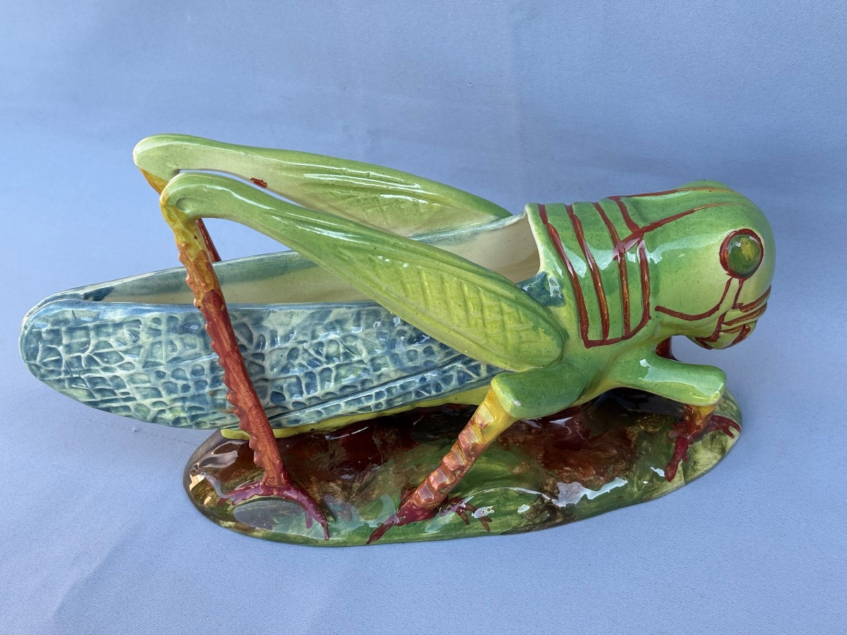 Vallauris Sauterelle en majolique fin 19éme Siècle -photo-2