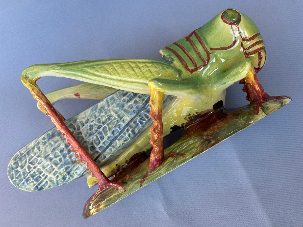Vallauris Sauterelle en majolique fin 19éme Siècle -photo-7