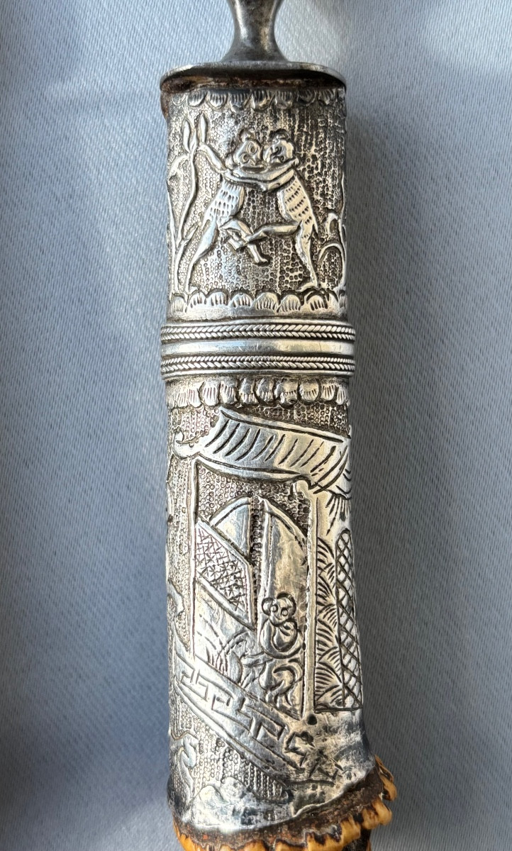 Nécessaire de chasse en argent et corne 19éme Siècle -photo-3