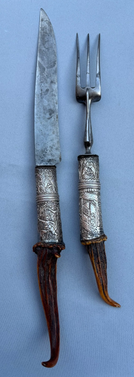 Nécessaire de chasse en argent et corne 19éme Siècle -photo-4