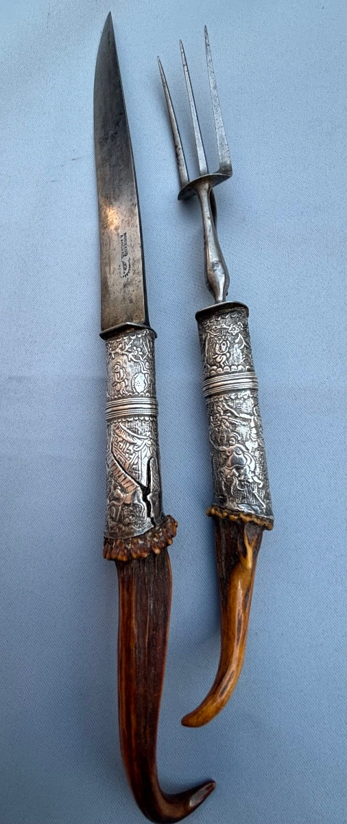 Nécessaire de chasse en argent et corne 19éme Siècle -photo-3