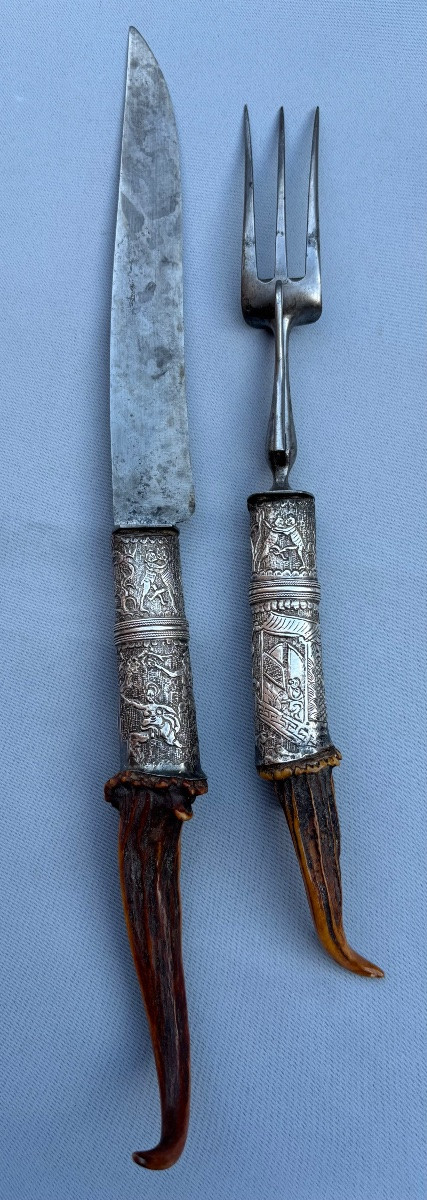 Nécessaire de chasse en argent et corne 19éme Siècle -photo-8