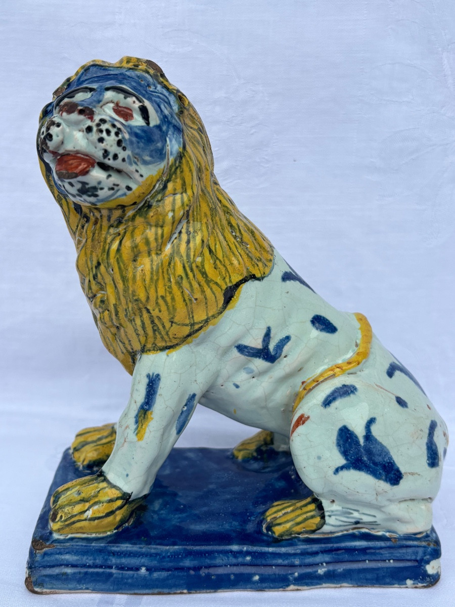 ROUEN Paire de lions en faïence 18éme Siècle -photo-2