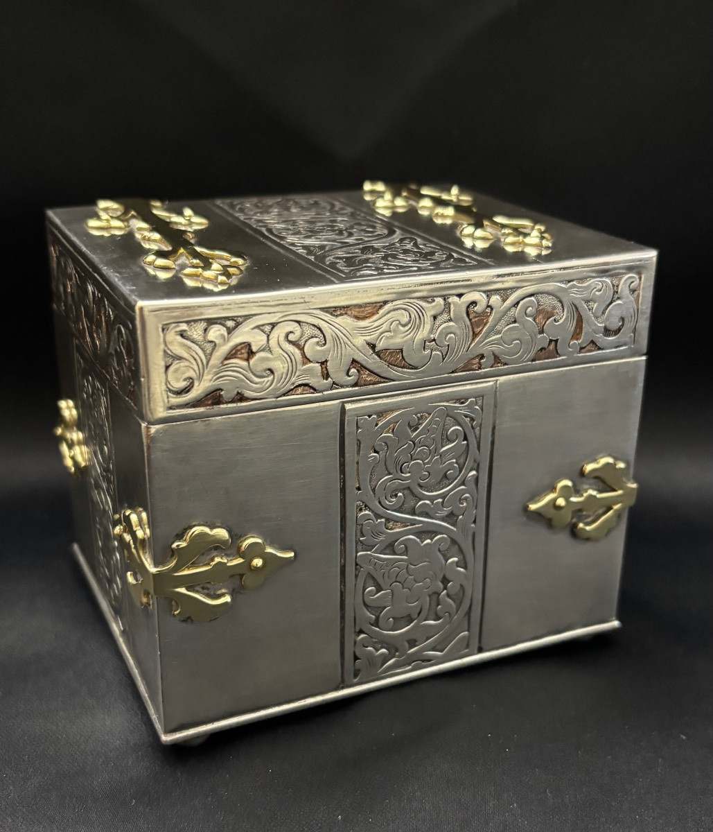 Coffret à bijoux en métal argenté début 20éme Siècle -photo-3