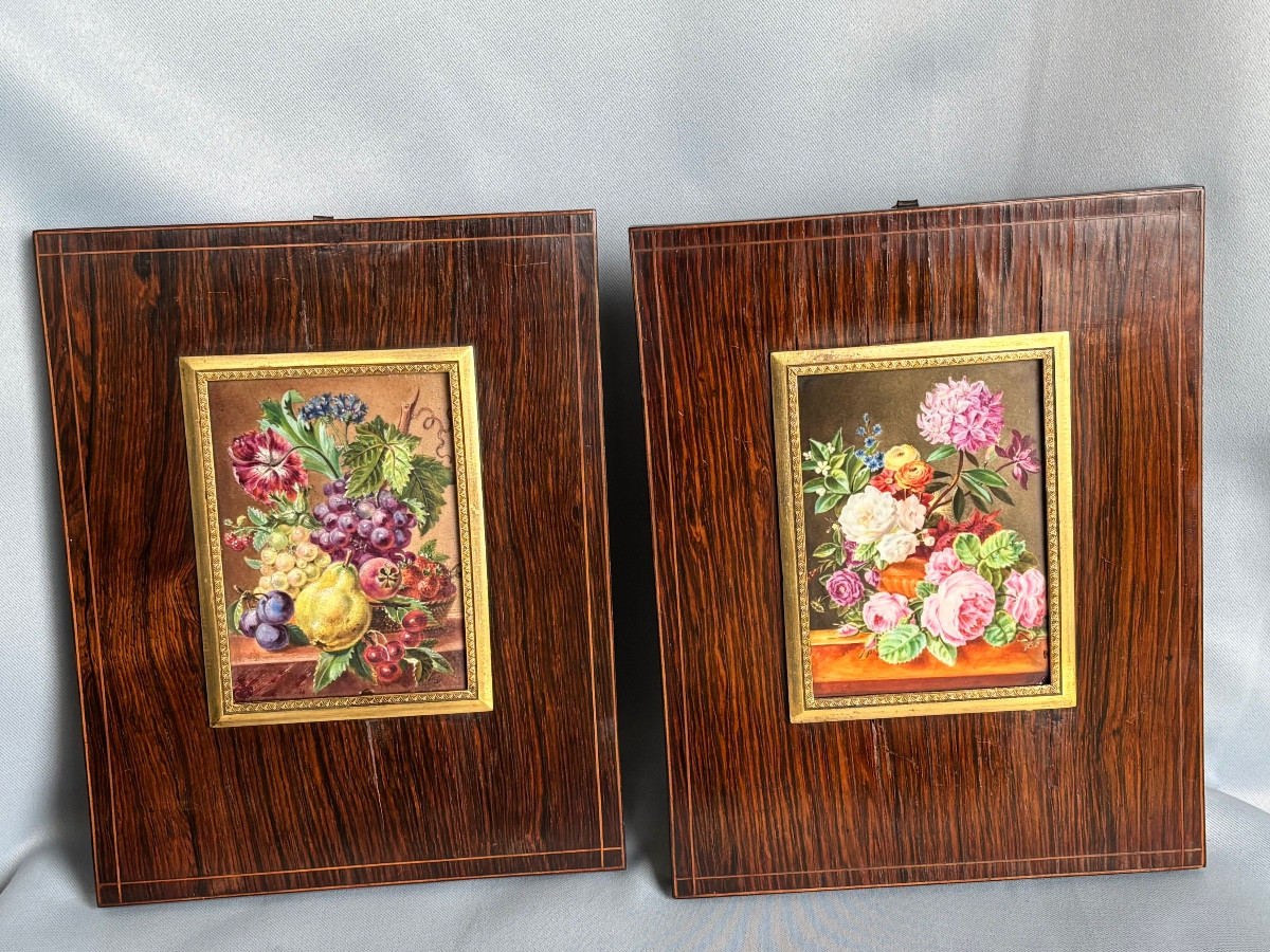 Pair Of Miniatures On Alabaster, Mid-19th Century 