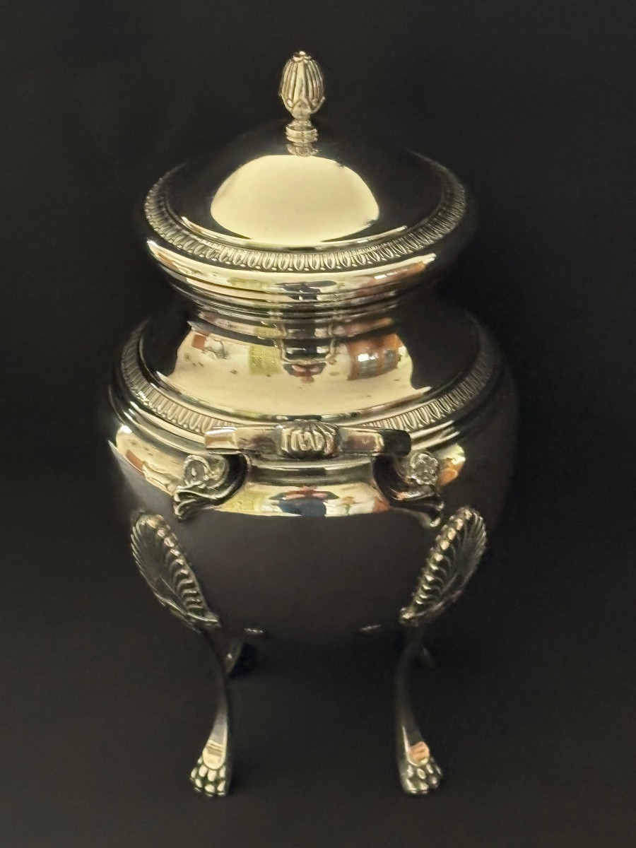 Empire Style Silver-plated Metal Sugar Bowl, 20th Century -photo-3