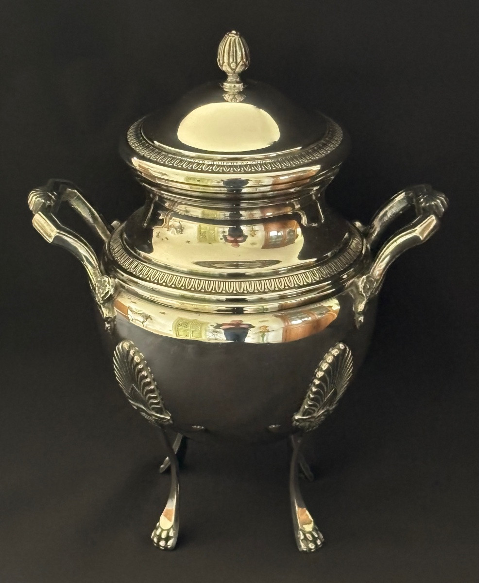 Empire Style Silver-plated Metal Sugar Bowl, 20th Century -photo-4