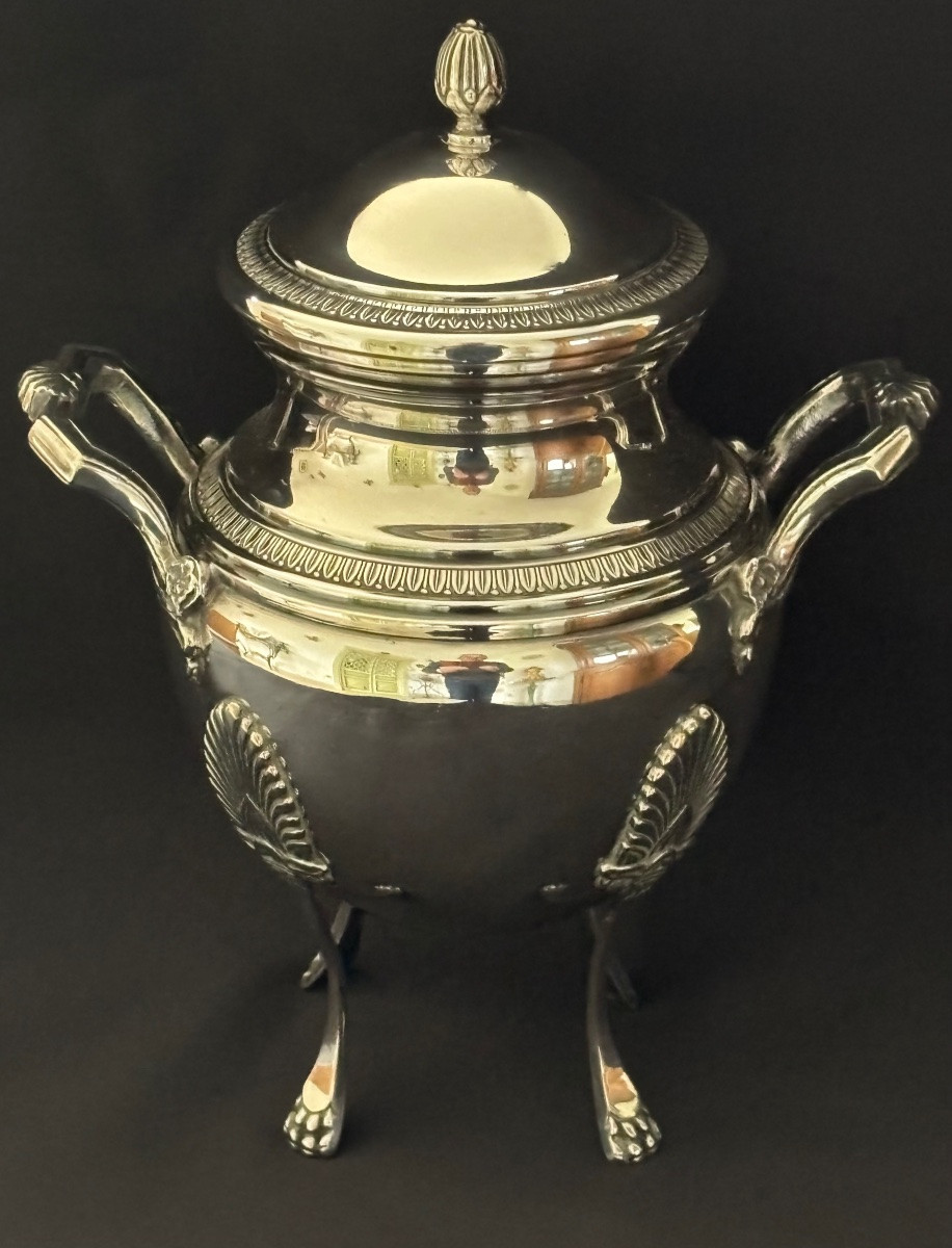 Empire Style Silver-plated Metal Sugar Bowl, 20th Century -photo-5
