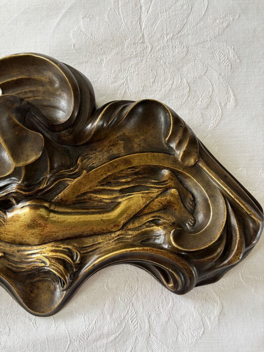 Encrier en bronze Art Nouveau signé LANDEREAU-photo-1