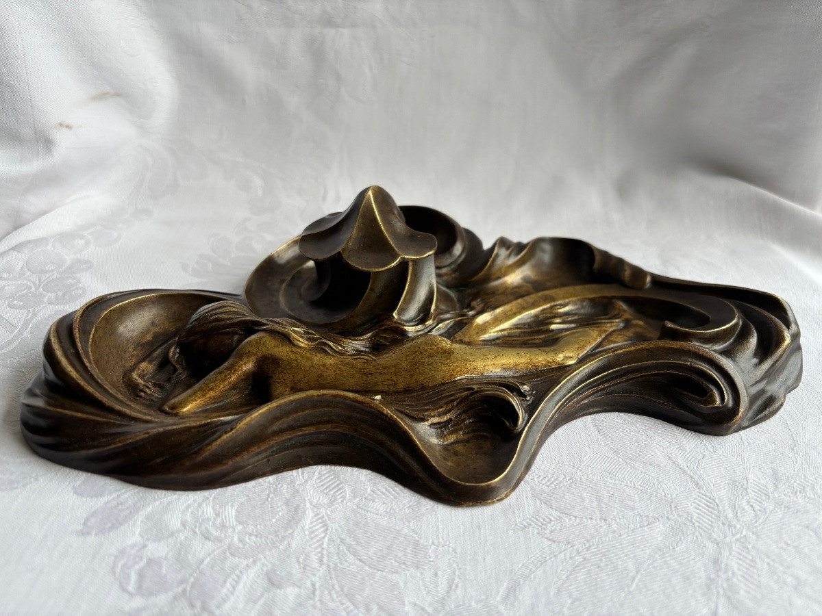 Encrier en bronze Art Nouveau signé LANDEREAU-photo-5