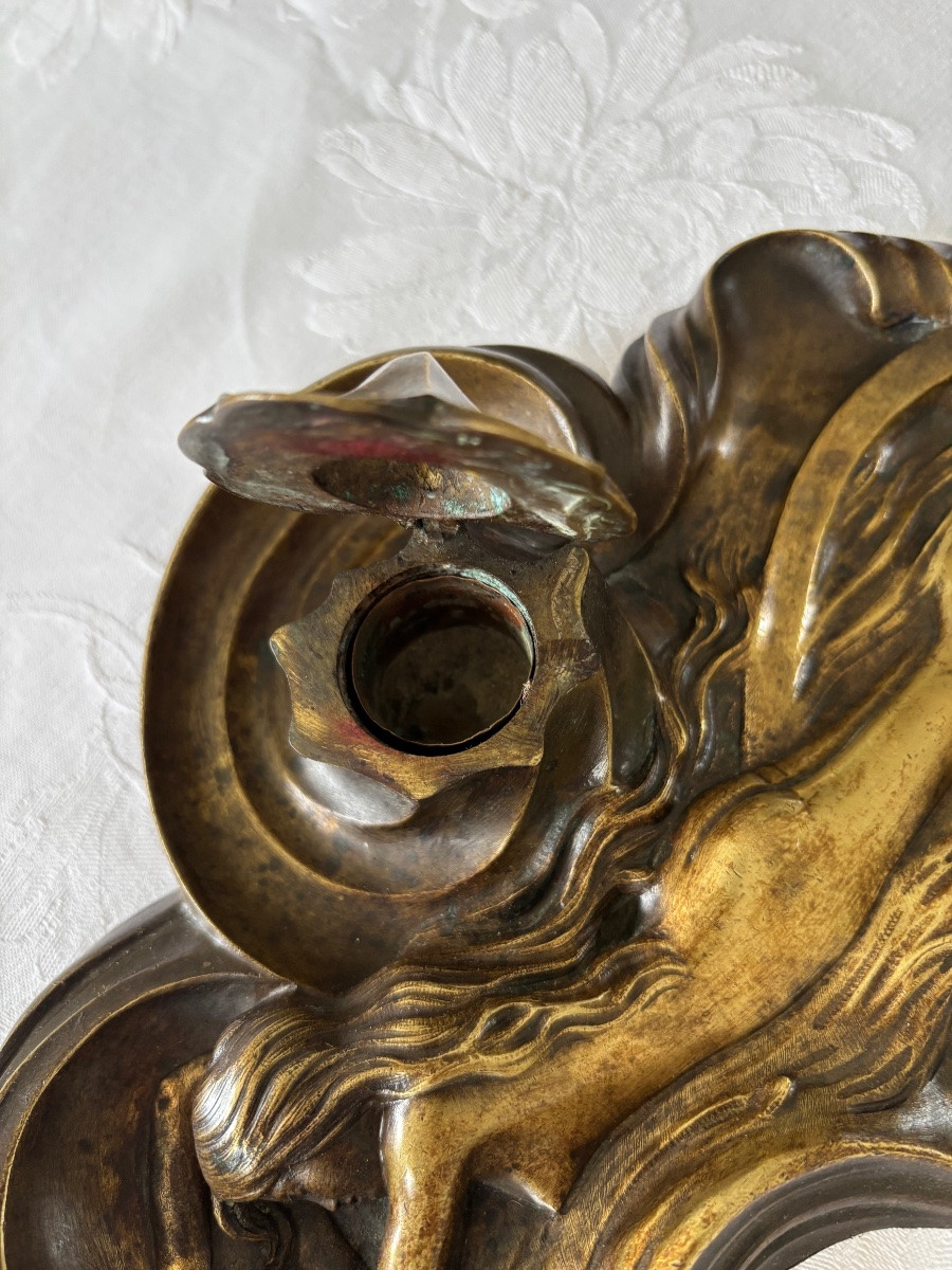 Encrier en bronze Art Nouveau signé LANDEREAU-photo-8