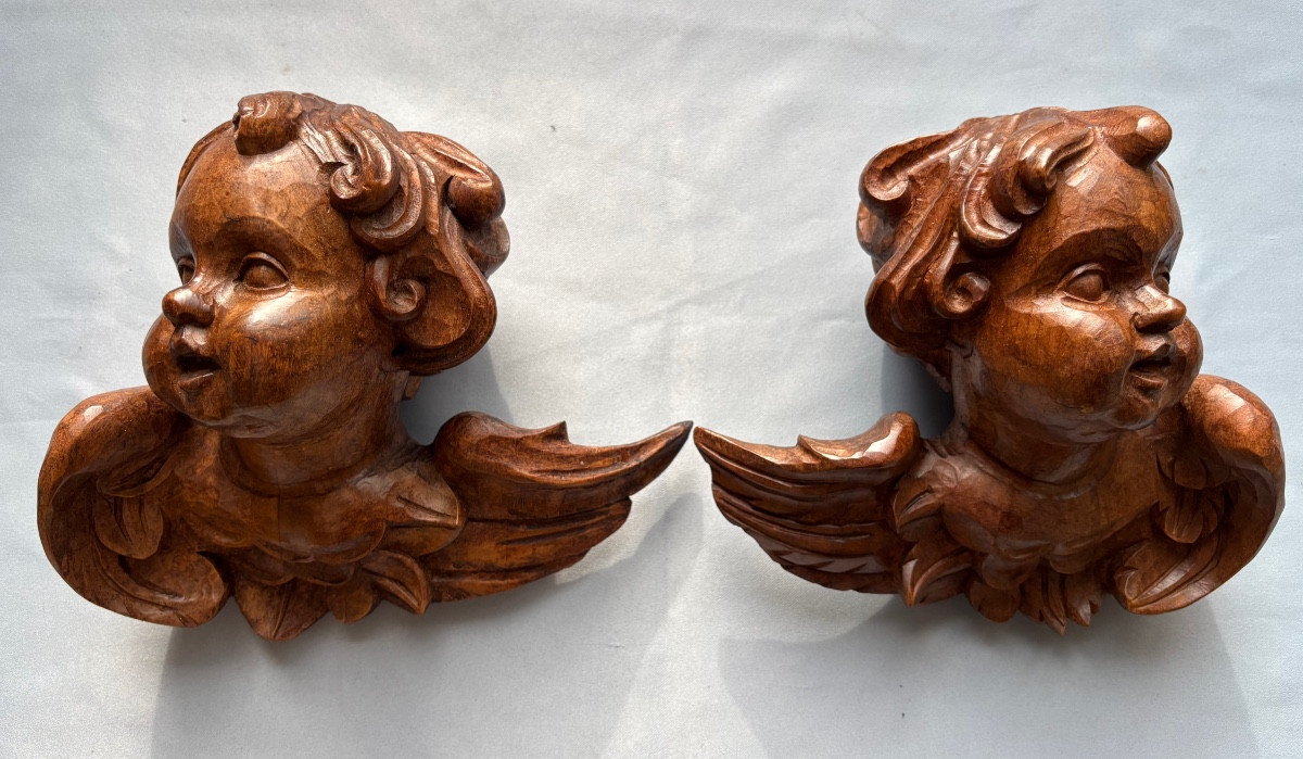 Paire d’angelots en bois patiné fin 18éme Siècle -photo-2