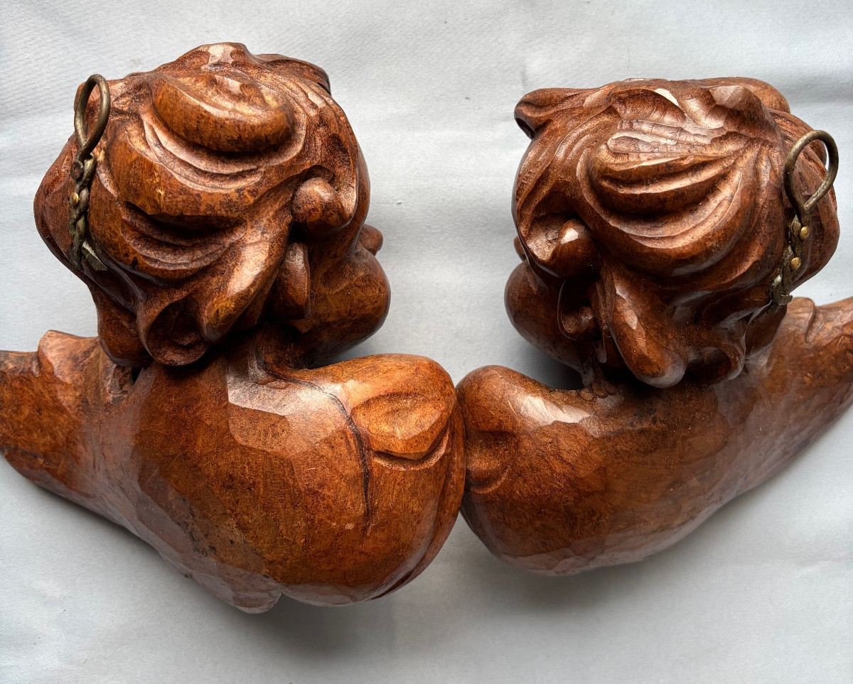 Paire d’angelots en bois patiné fin 18éme Siècle -photo-1