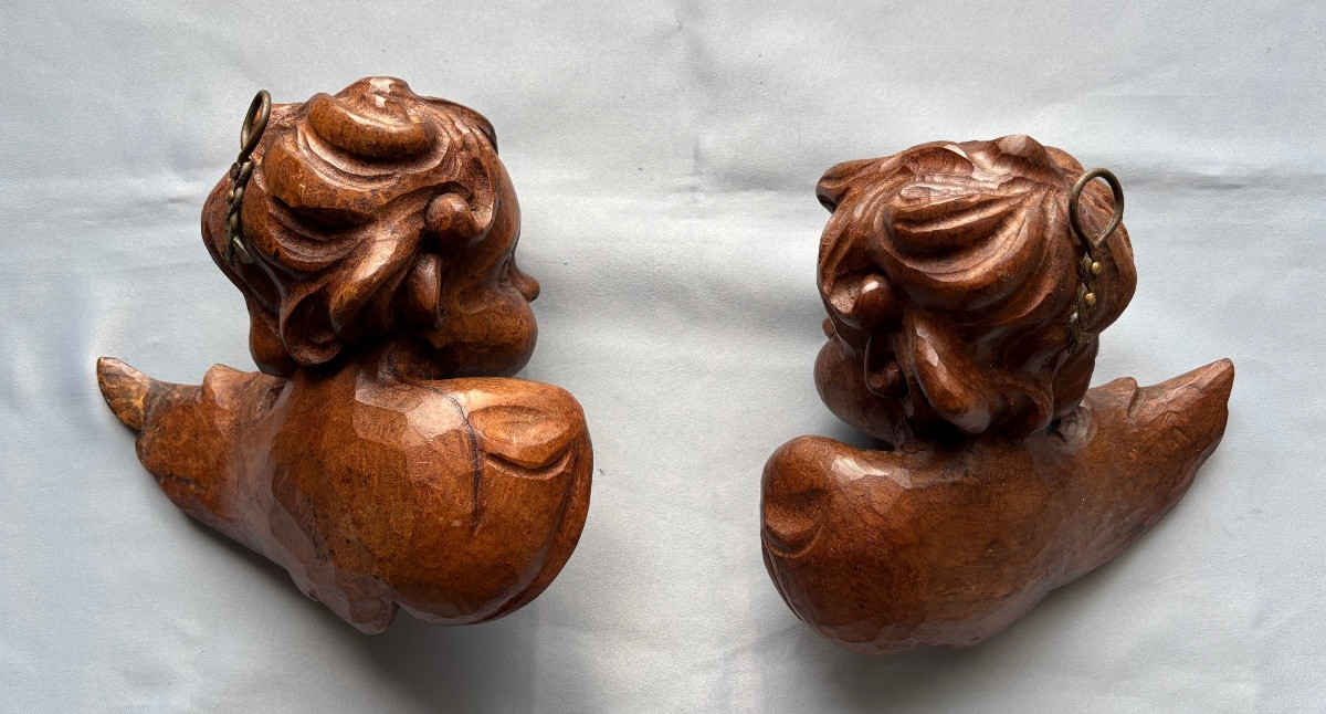 Paire d’angelots en bois patiné fin 18éme Siècle -photo-5