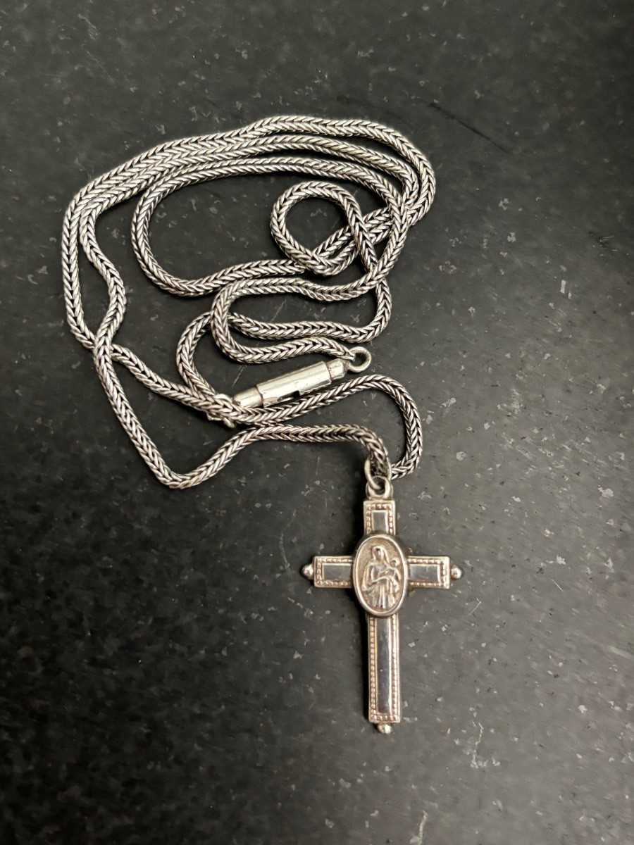 Reliquary Cross In Late 19th Century Silver-photo-2