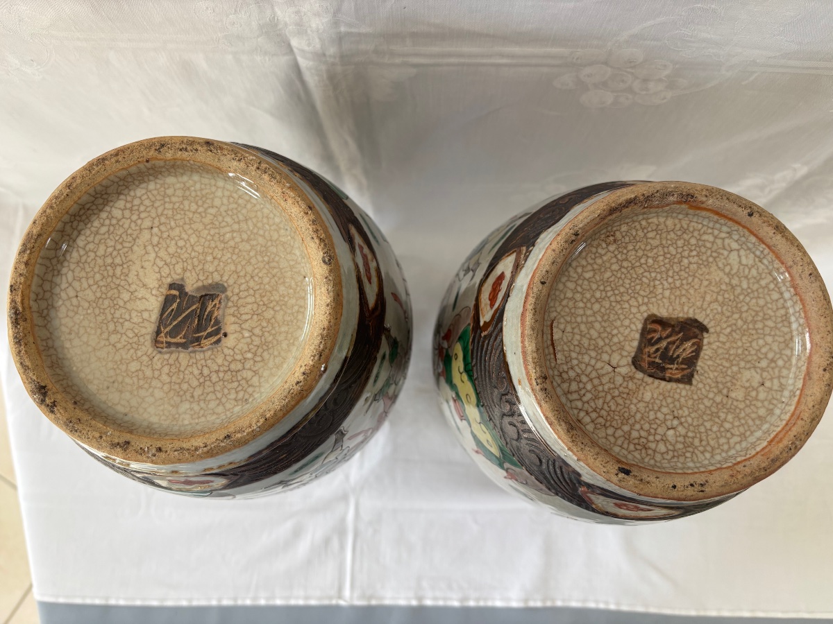 Nanjing, Pair Of Polychrome Vases, Late 19th Century -photo-2