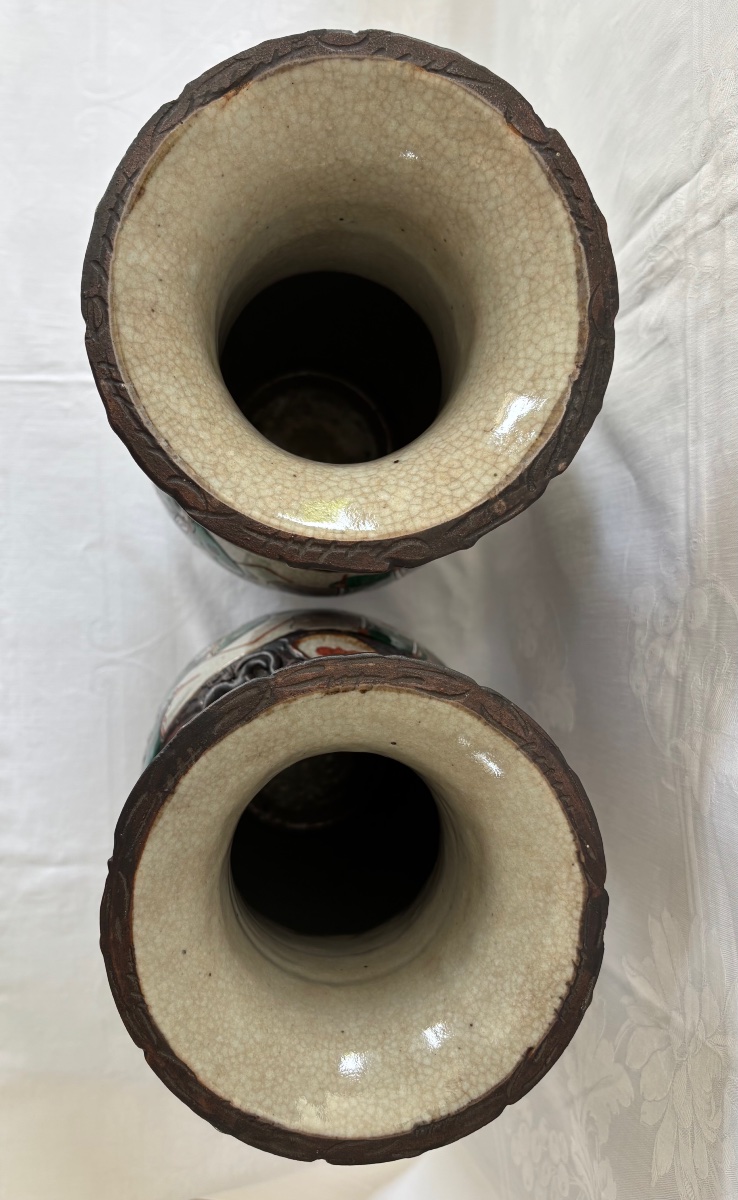 Nanjing, Pair Of Polychrome Vases, Late 19th Century -photo-3
