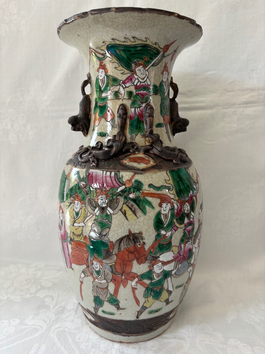 Nanjing, Pair Of Polychrome Vases, Late 19th Century -photo-1