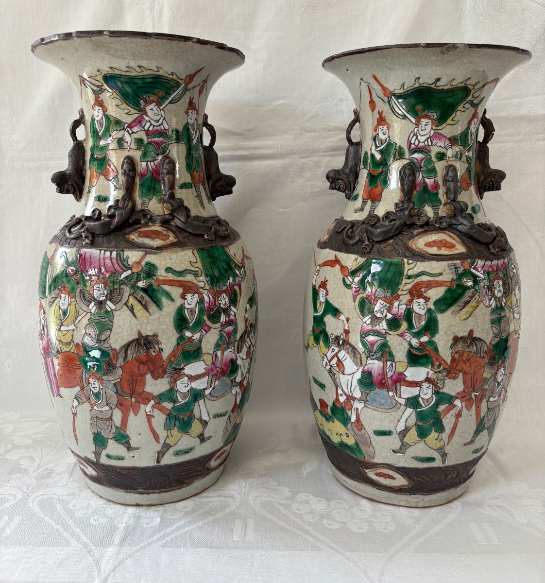 Nanjing, Pair Of Polychrome Vases, Late 19th Century -photo-4