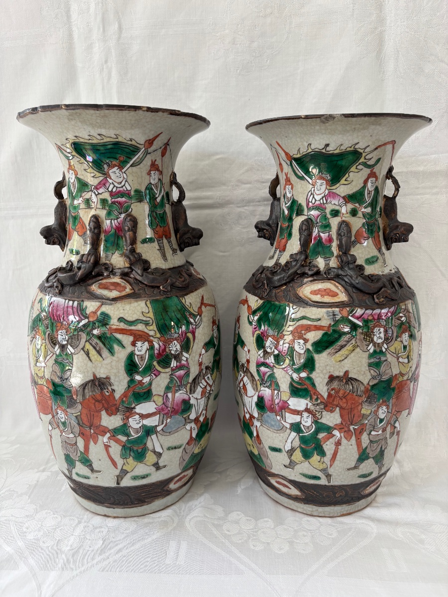 Nanjing, Pair Of Polychrome Vases, Late 19th Century -photo-7