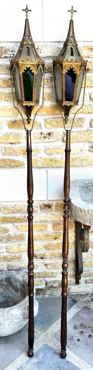 19th-century Gilded Brass Processional Lanterns 