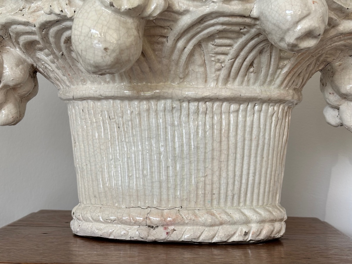 Trompe l’œil en forme de panier de fruits  en céramique de Malicorne début 20éme Siècle -photo-1