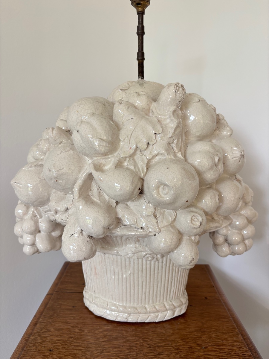 Trompe l’œil en forme de panier de fruits  en céramique de Malicorne début 20éme Siècle -photo-6