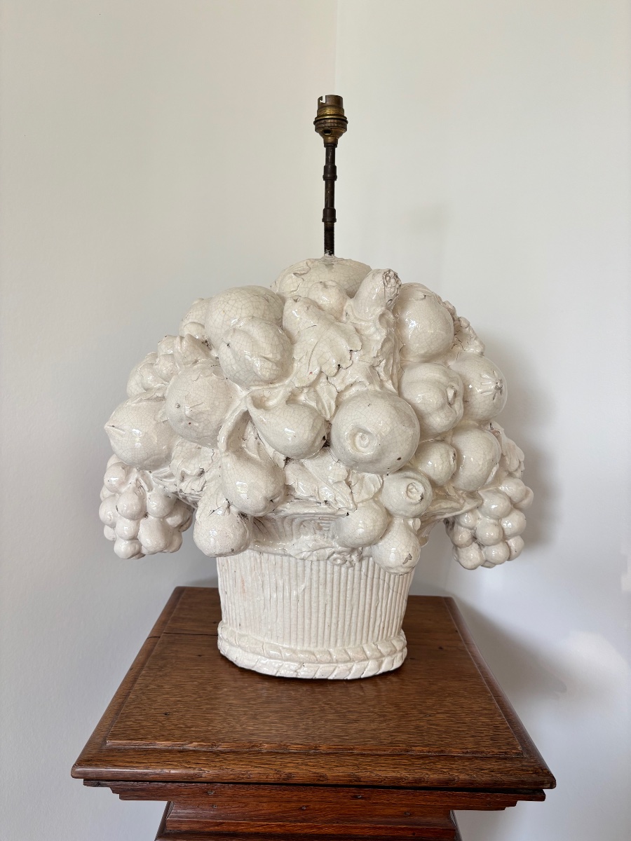 Trompe l’œil en forme de panier de fruits  en céramique de Malicorne début 20éme Siècle -photo-7