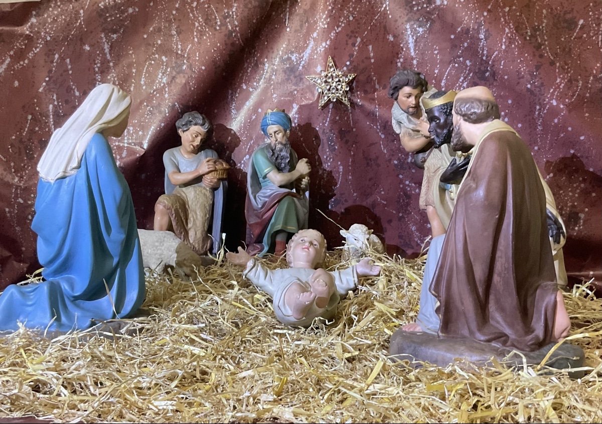 Church Nativity Scene With Santons, Late 19th Century