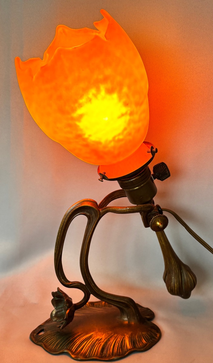 Lampe en bronze < Nénuphar > Tulipe DAUM fin 19éme  début 20éme Siècle -photo-2