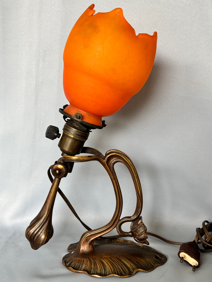 Lampe en bronze < Nénuphar > Tulipe DAUM fin 19éme  début 20éme Siècle -photo-6