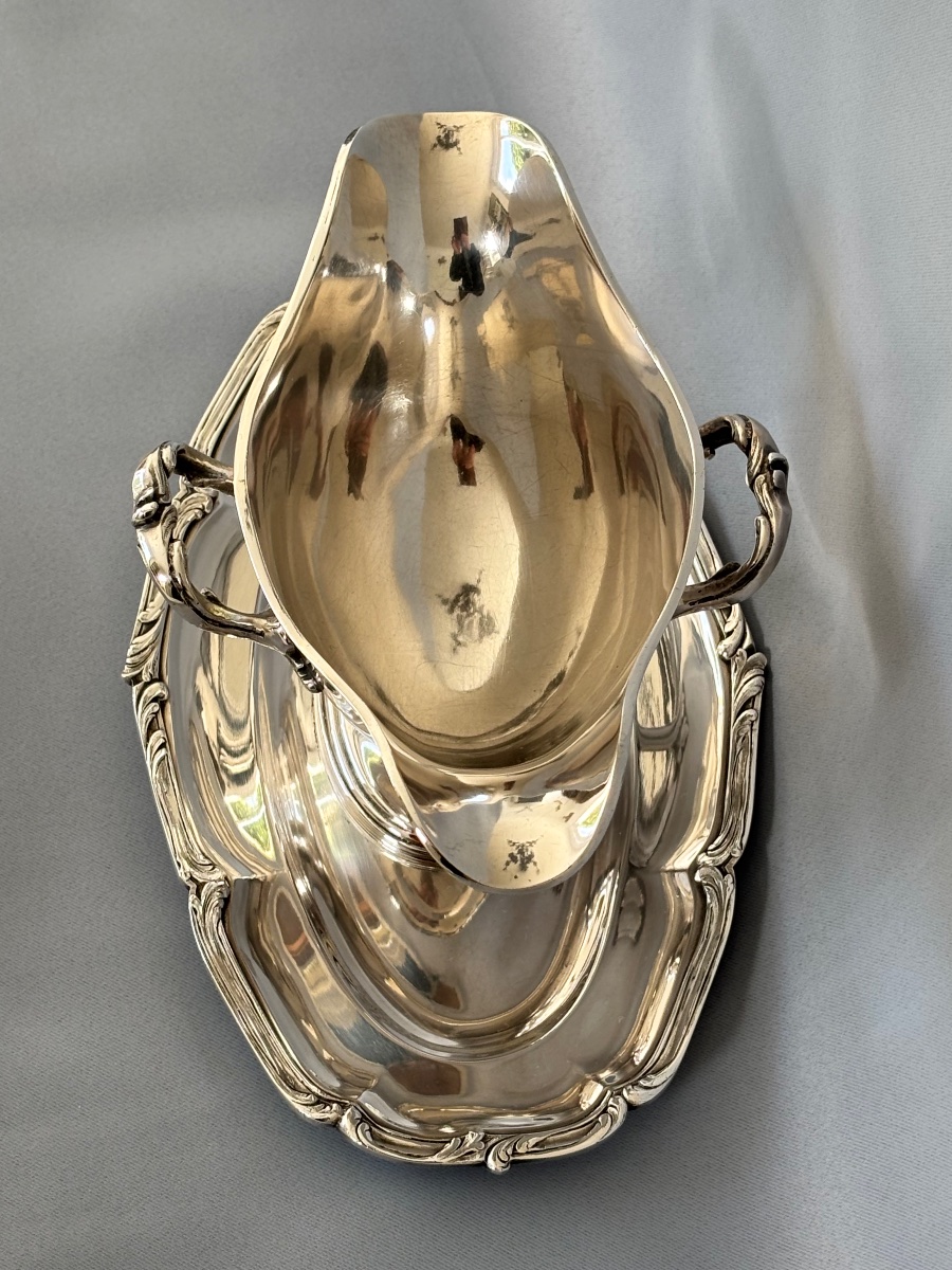 Saucière en métal argenté < Saglier Frères > fin 19éme Siècle -photo-3