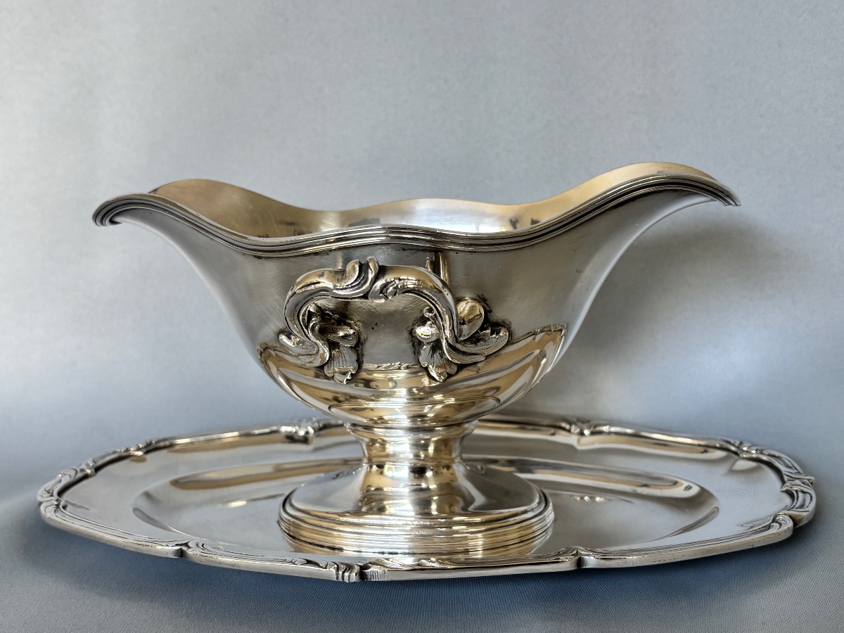 Saucière en métal argenté < Saglier Frères > fin 19éme Siècle -photo-3
