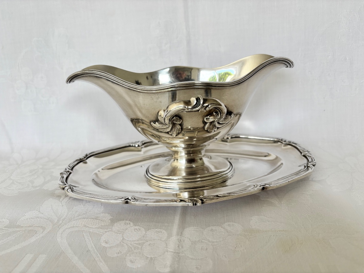 Saucière en métal argenté < Saglier Frères > fin 19éme Siècle -photo-5