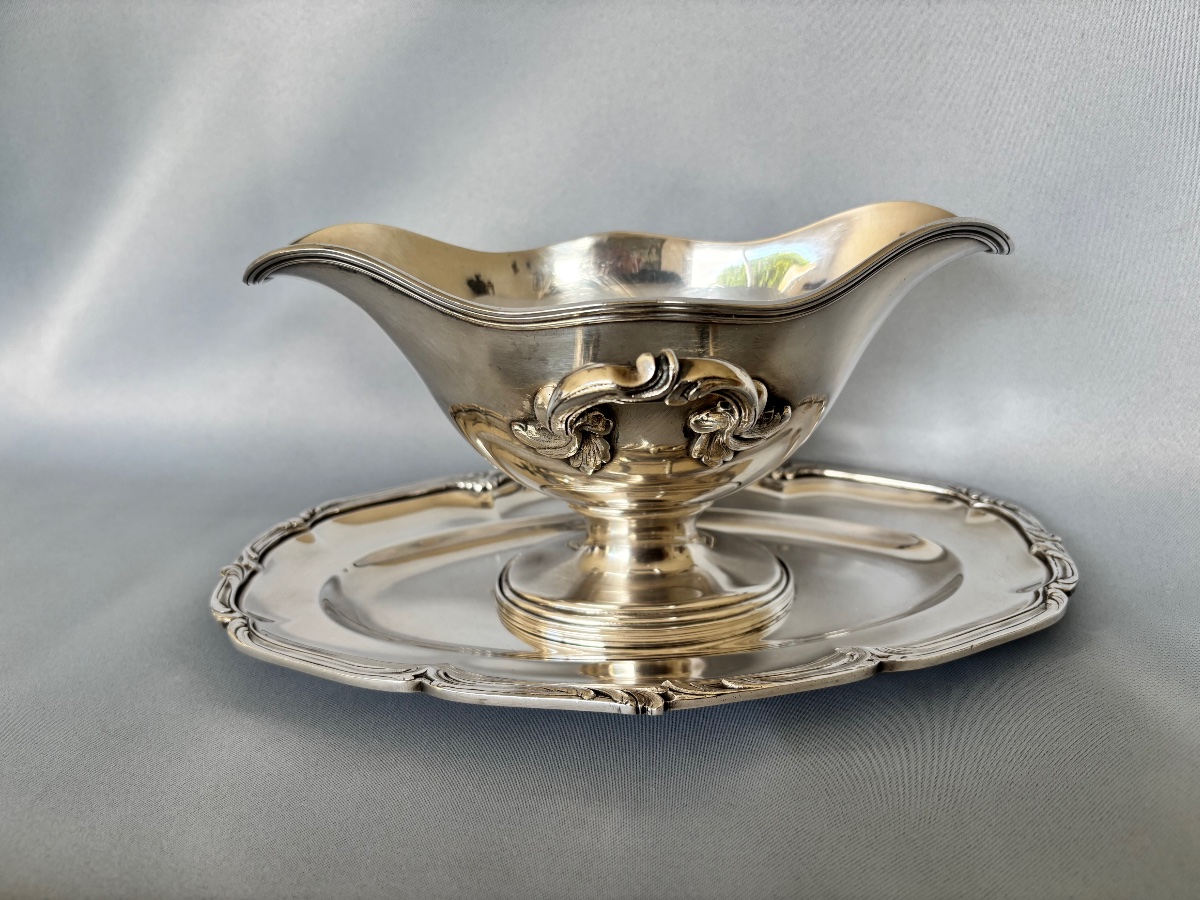 Saucière en métal argenté < Saglier Frères > fin 19éme Siècle -photo-6