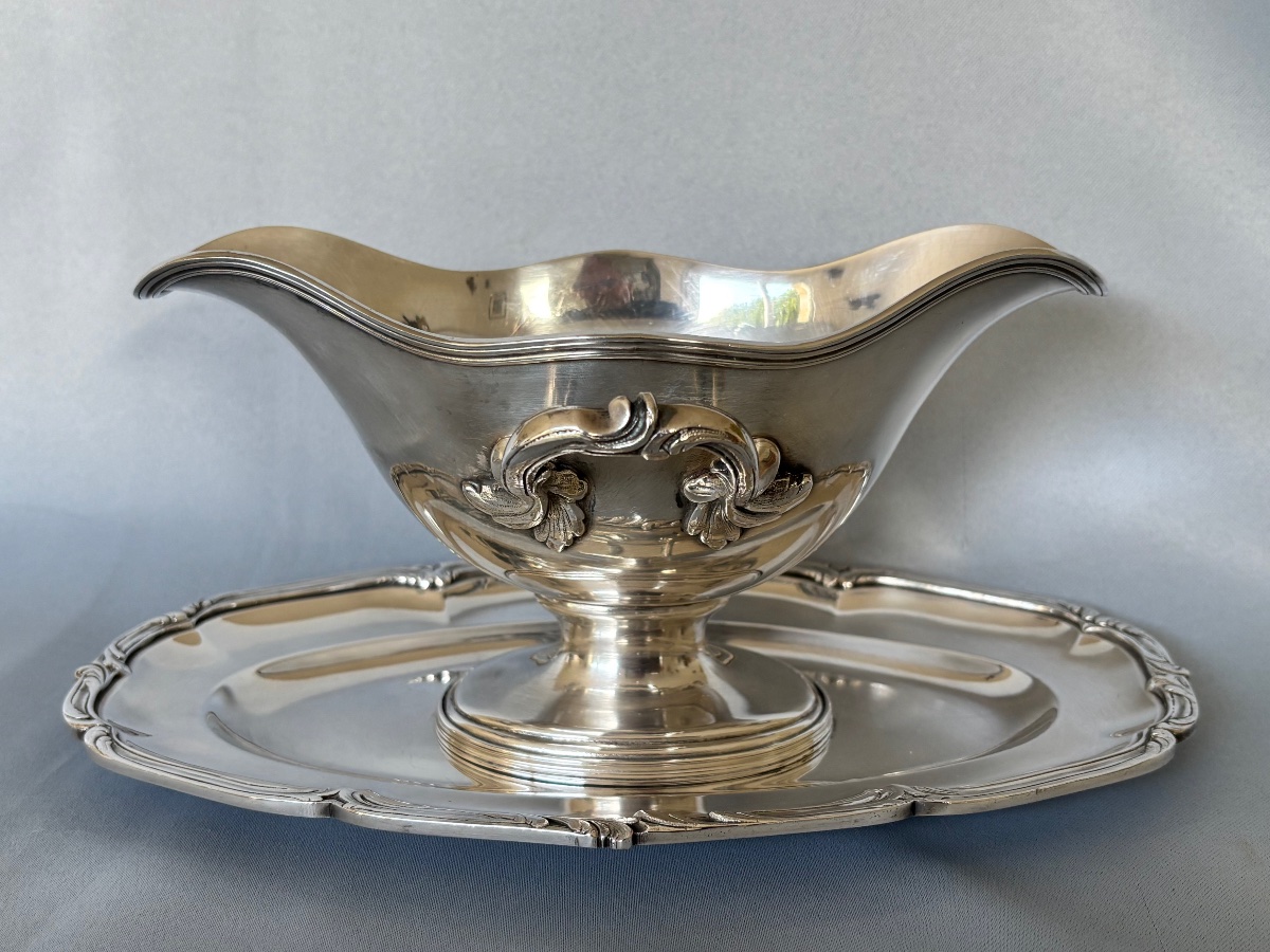 Saucière en métal argenté < Saglier Frères > fin 19éme Siècle -photo-8