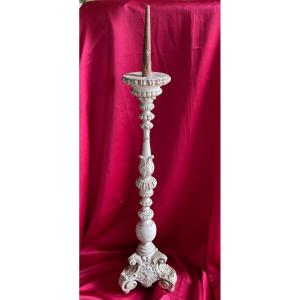 Large Candlestick In Lacquered Wood 18th Century 