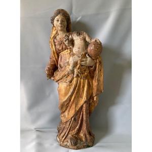 Vierge à L’enfant Bois Sculpté 18éme Siécle 
