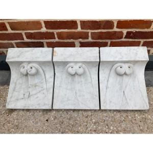 Set Of 3 Large 19th Century Marble Ravens 