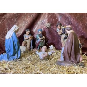 Church Nativity Scene With Figurines, Late 19th Century