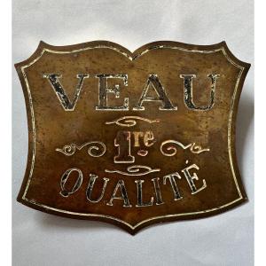 Boucherie Plaque en laiton publicitaire fin 19éme Siècle