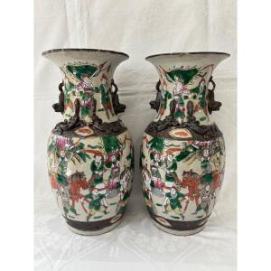 Nankin paire de vases polychrome fin 19éme Siècle