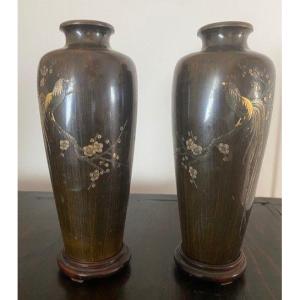 Pair Of Japanese Bronze Vases