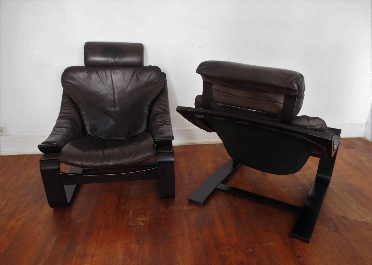 Pair Of Scandinavian Armchairs And Footrests-photo-3