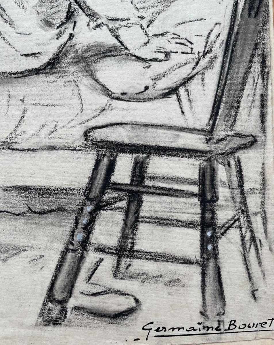 Dessin original au fusain signé  « Germaine Bouret »-photo-3