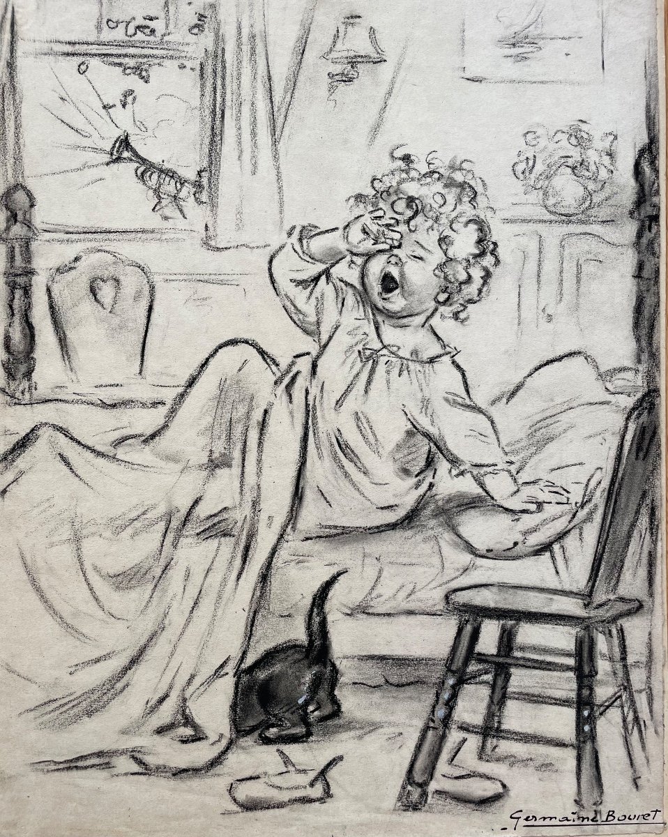 Dessin original au fusain signé  « Germaine Bouret »