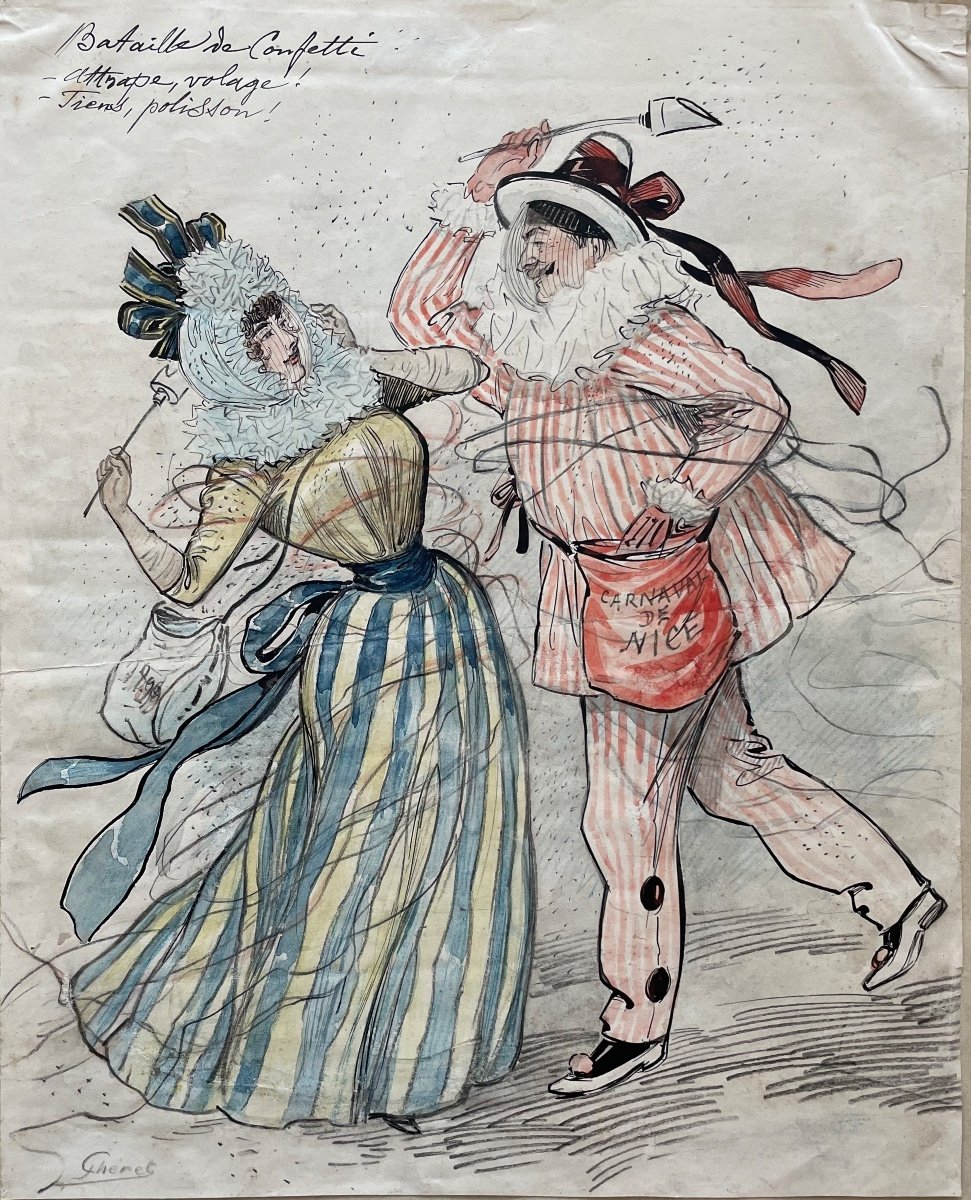 Dessin original de Jules Chéret  «Carnaval de Nice » 1909