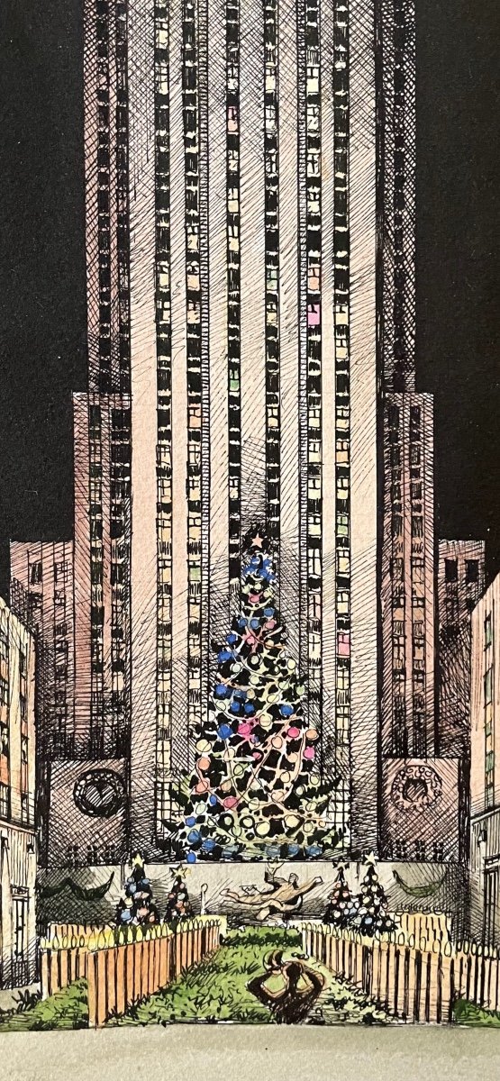 Dessin d’architecture années 50, « Rockefeller Center  « New-York -photo-2