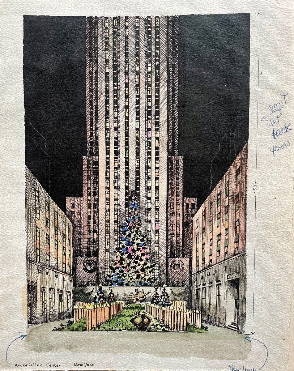 Dessin d’architecture années 50, « Rockefeller Center  « New-York -photo-3