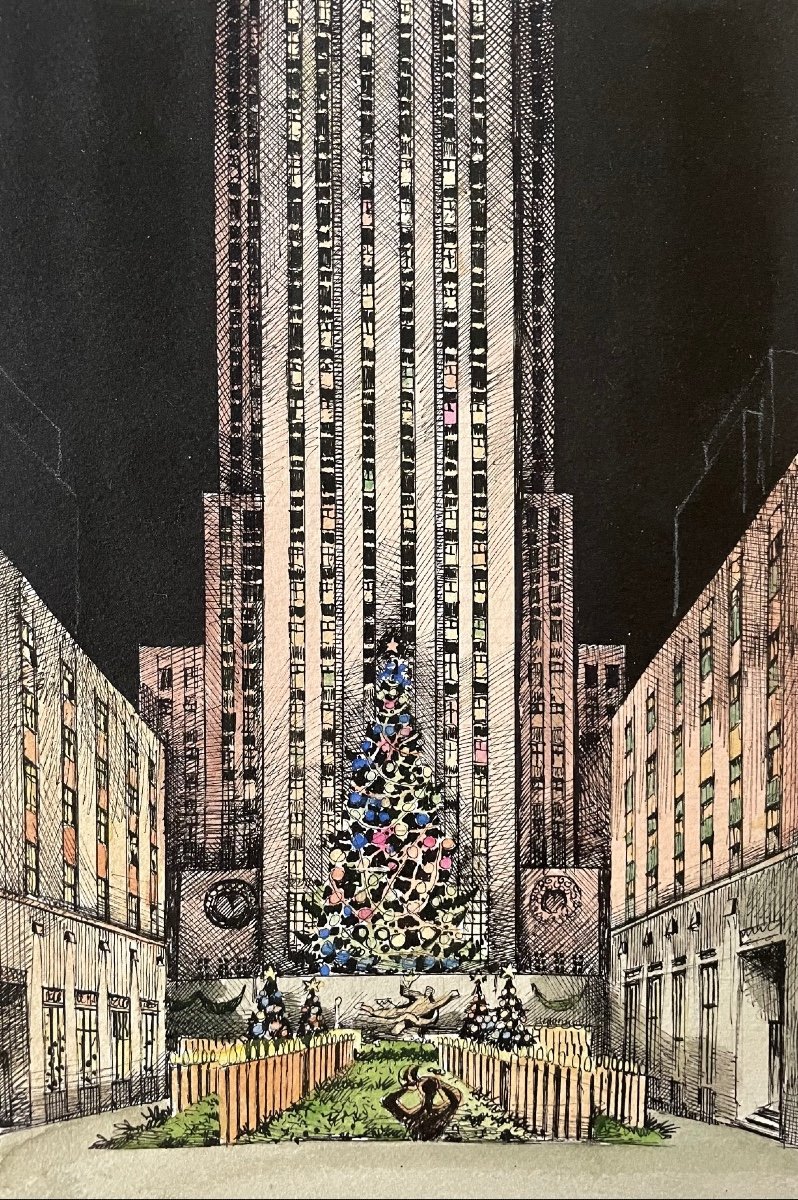 1950s Architectural Drawing, “rockefeller Center” New York